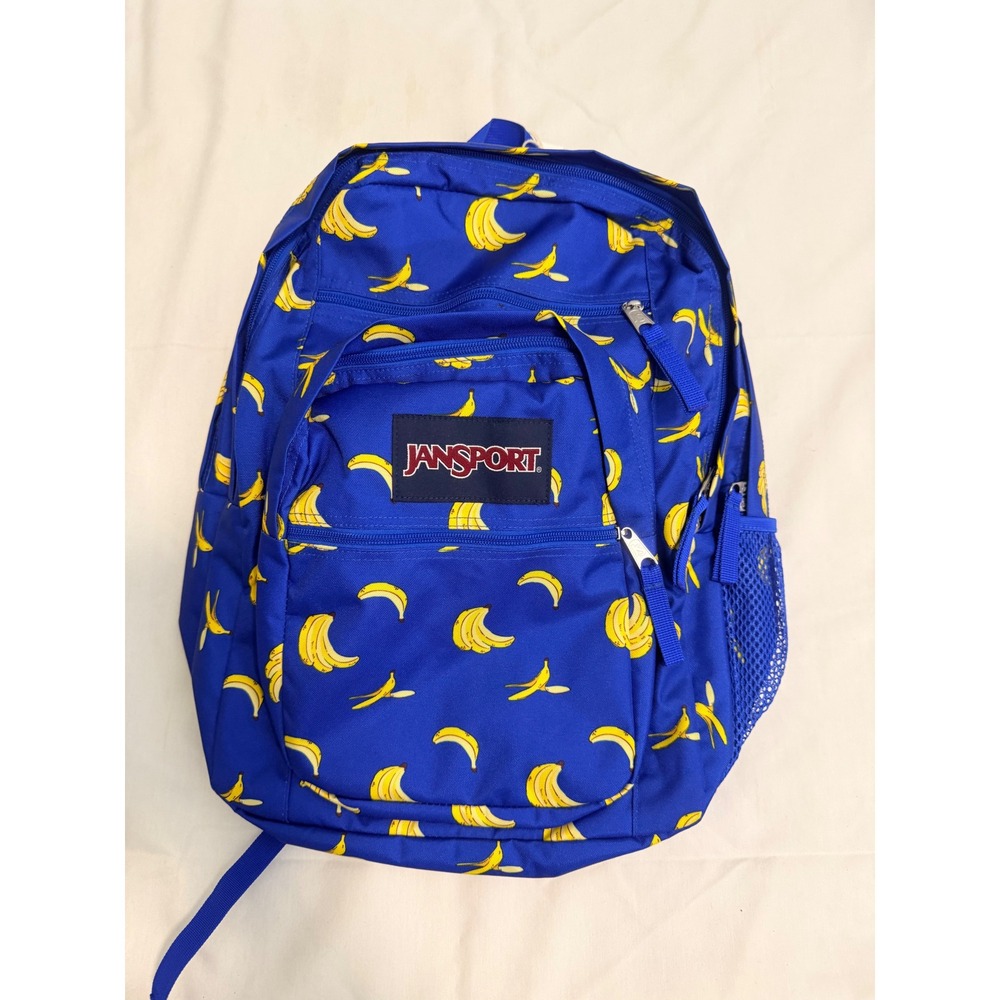 JanSport Big Student Backpack Blue Banana Print Laptop Bag JS0A47JKA8Q NWT